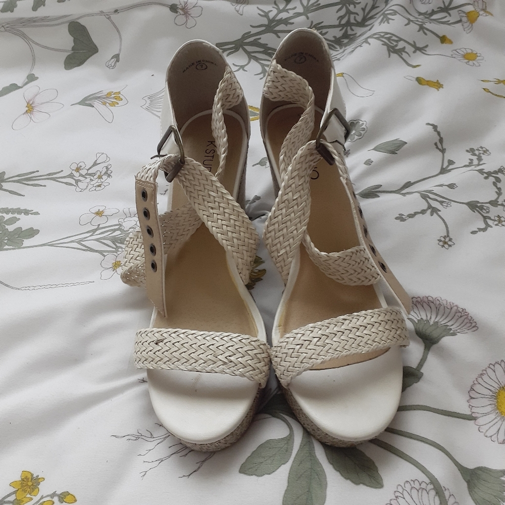❤ White Woven Espadrilles Wedge Sandals